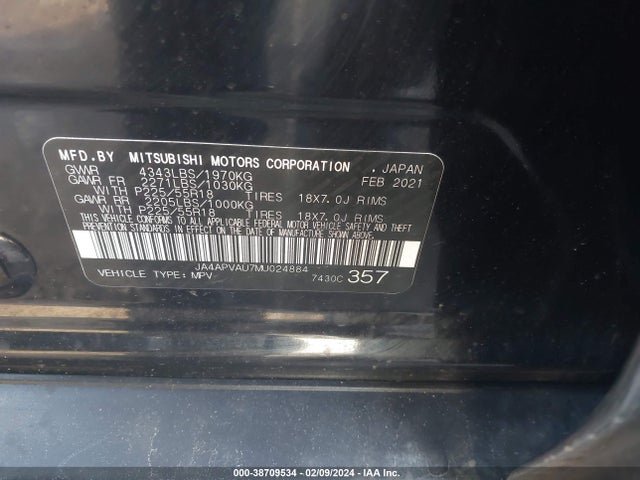 JA4APVAU7MU024884 Mitsubishi Outlander Sport 2.0 Se 2wd