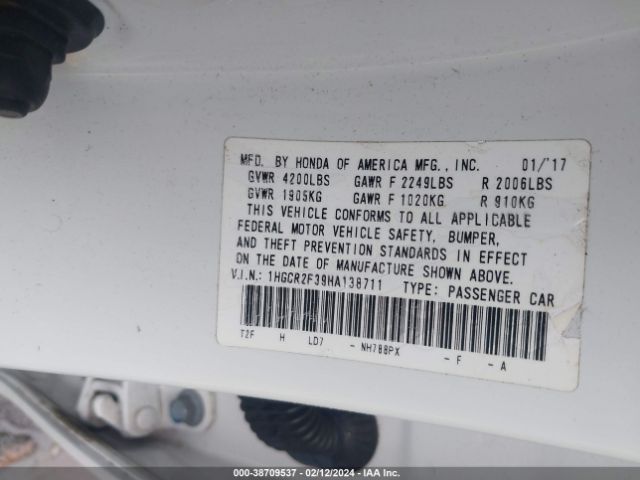1HGCR2F39HA138711 Honda ACCORD LX