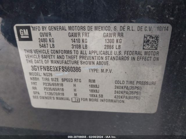 3GYFNBE3XFS560386 Cadillac Srx Luxury Collection