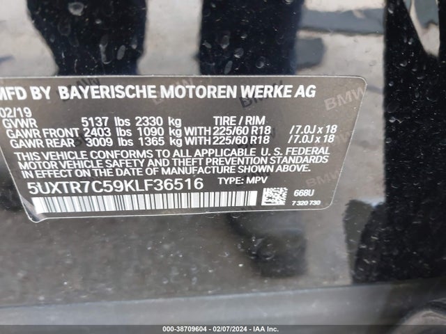 BMW X3 Sdrive30i 2019 5UXTR7C59KLF36516 Image 9