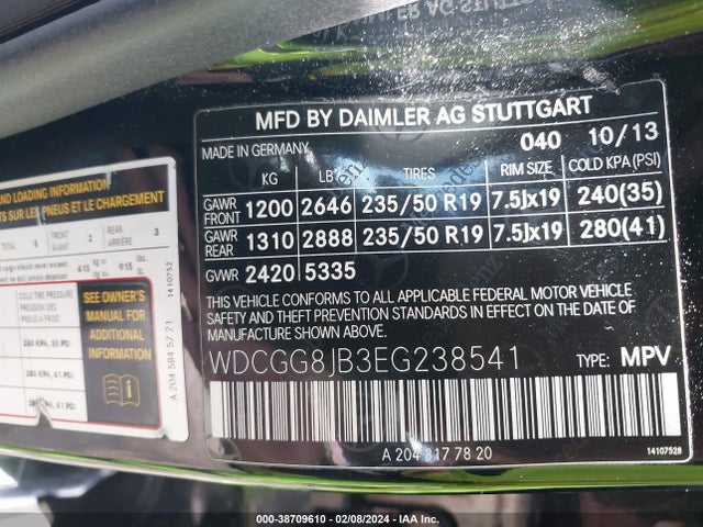 2014 MERCEDES-BENZ GLK 350 4MATIC VIN: WDCGG8JB3EG238541
