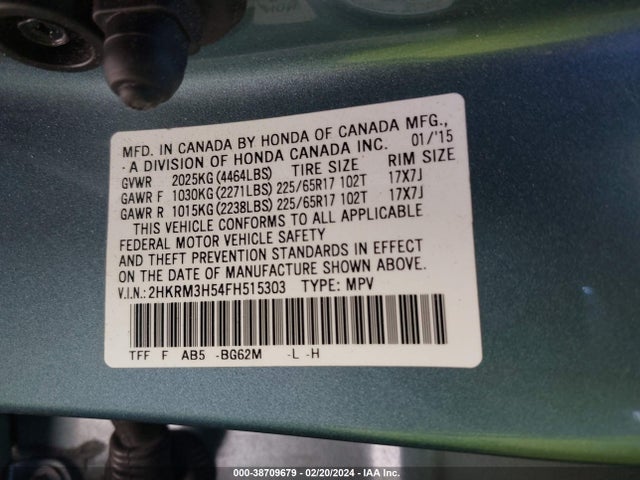 Honda CR-V EX 2015 2HKRM3H54FH515303 Image 9