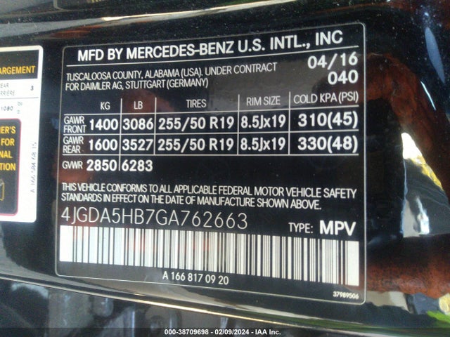 4JGDA5HB7GA762663 Mercedes-Benz Gle 350 4matic
