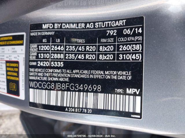 WDCGG8JB8FG349698 Mercedes-Benz Glk 350 4matic