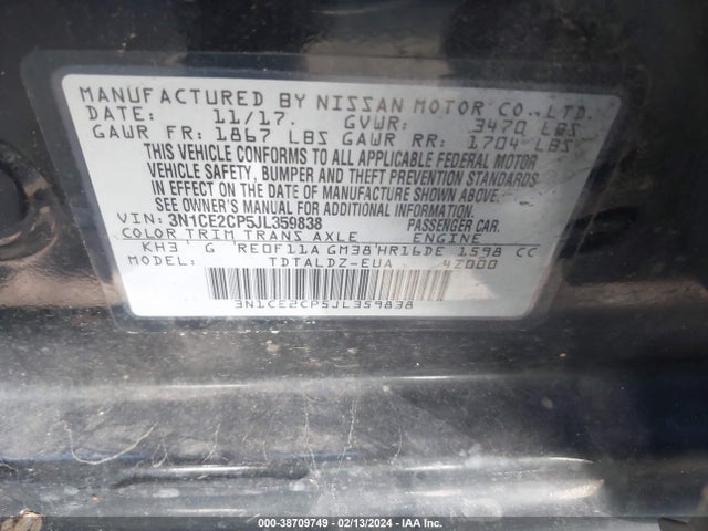Nissan Versa Note Sv 2018 3N1CE2CP5JL359838 Image 9