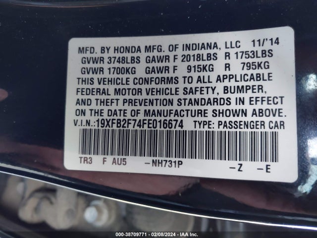 Honda CIVIC SE 2015 19XFB2F74FE016674 Image 9