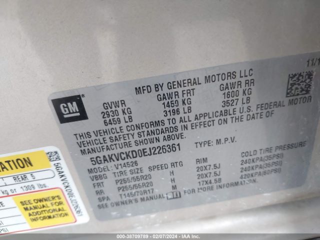5GAKVCKD0EJ226361 Buick Enclave Premium