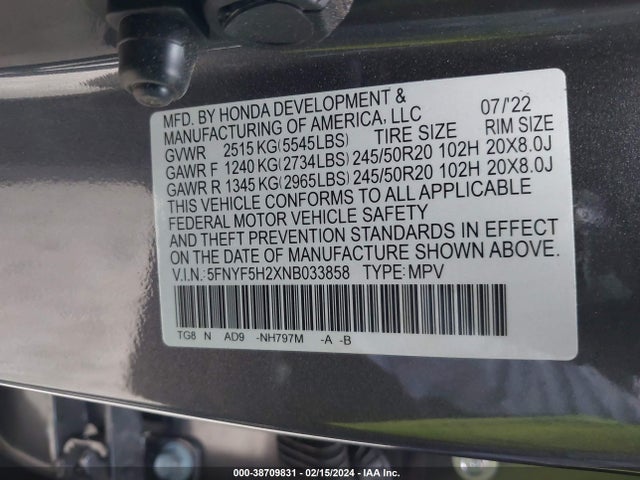 Honda Pilot 2wd Special Edition 2022 5FNYF5H2XNB033858 Image 9
