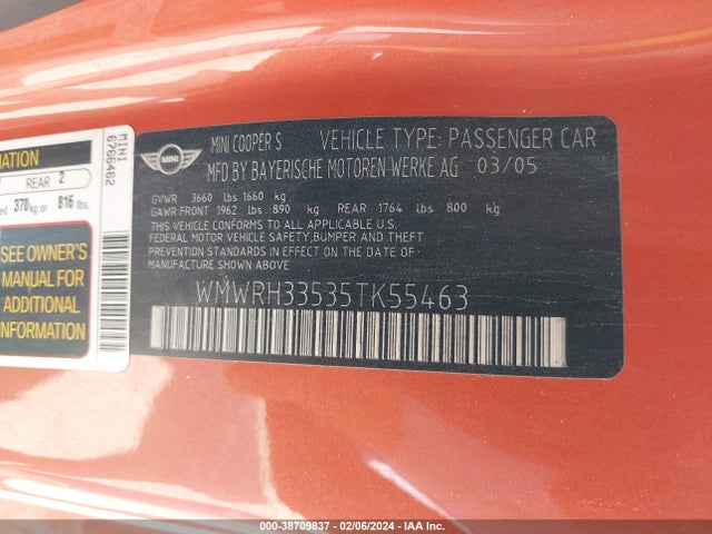 2005 MINI COOPER S WMWRH33535TK55463 Photo 8