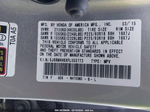 Honda Cr-v Touring 2015 5J6RM4H9XFL055773 Image 9