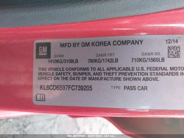 Chevrolet Spark 1lt Cvt 2015 KL8CD6S97FC739205 Image 9