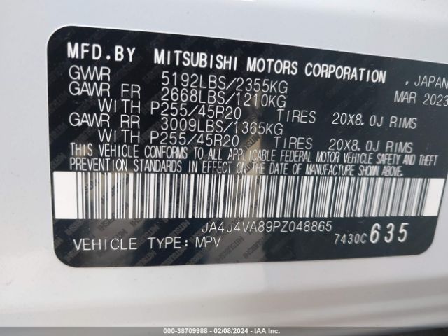 JA4J4VA89PZ048865 Mitsubishi Outlander Sel 2.5 S-awc/sel 40th Anniversary S-awc/sel Black Edition S-awc