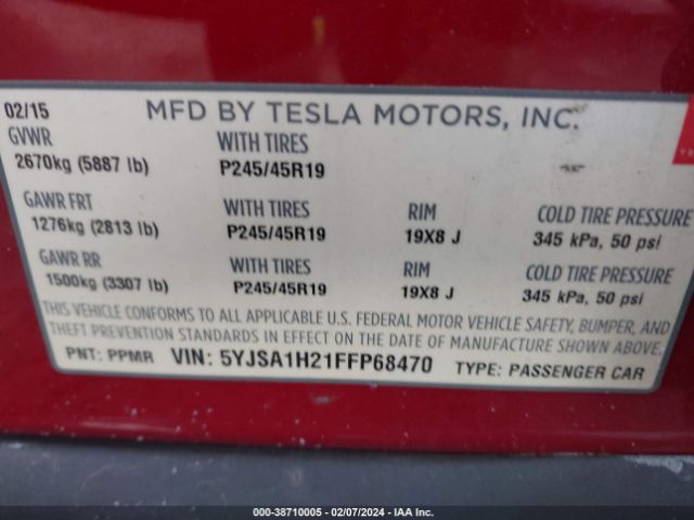 5YJSA1H21FFP68470 Tesla Model S 70d/85d/p85d