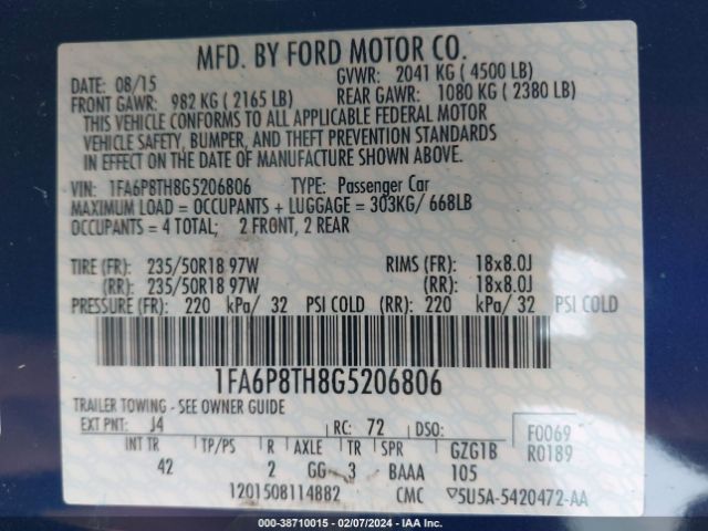 2016 FORD MUSTANG 1FA6P8TH8G5206806 Photo 8