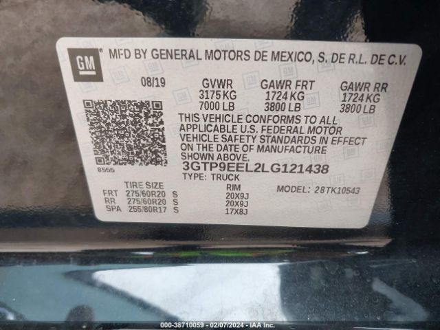 3GTP9EEL2LG121438 GMC Sierra 1500 4wd  Short Box At4