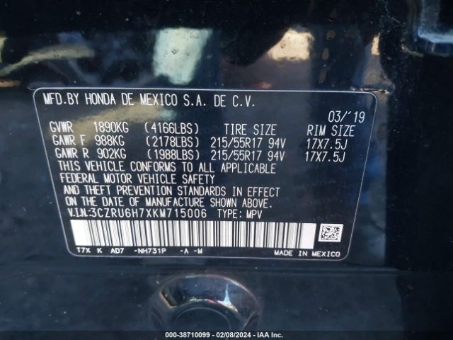 3CZRU6H7XKM715006 Honda Hr-v Ex-l