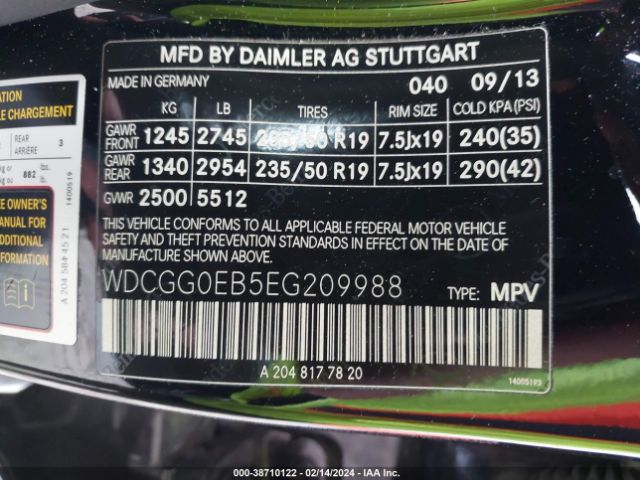 WDCGG0EB5EG209988 Mercedes-Benz Glk 250 Bluetec 4matic