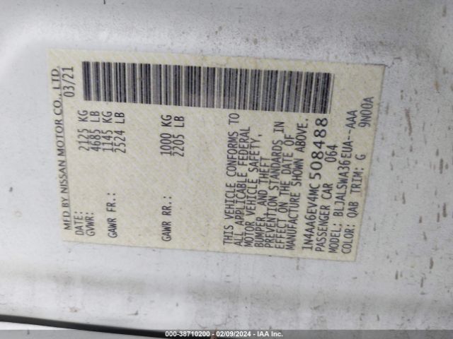 1N4AA6EV4MC508488 Nissan Maxima Sr Xtronic Cvt