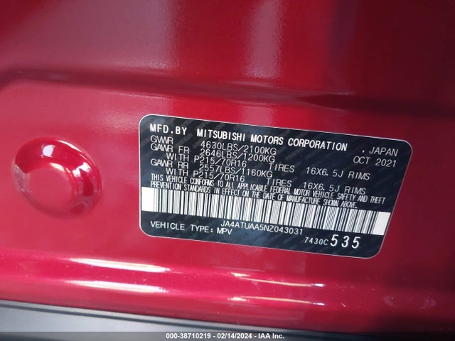 Mitsubishi Eclipse Cross Es S-awc 2022 JA4ATUAA5NZ043031 Image 9