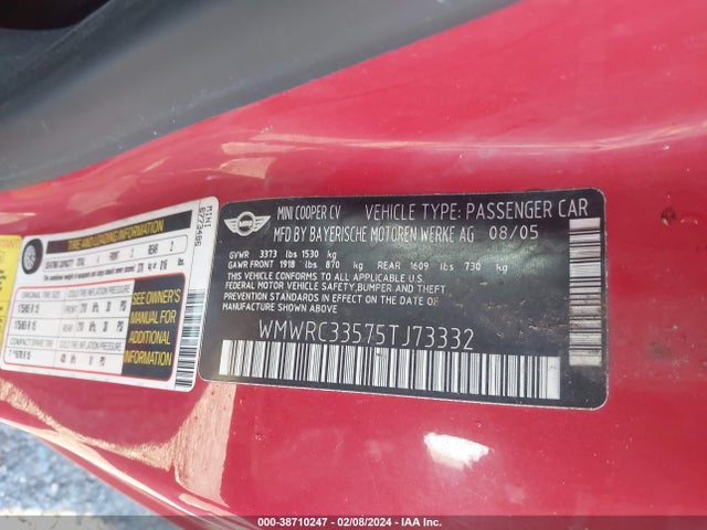 2005 MINI COOPER WMWRC33575TJ73332 Photo 8