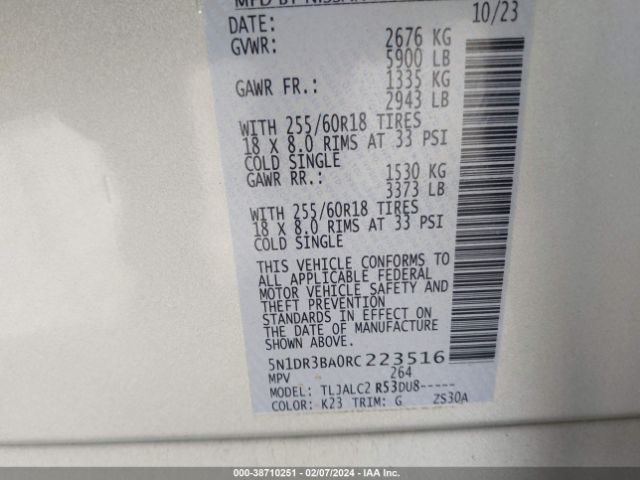 5N1DR3BA0RC223516 Nissan Pathfinder Sv Fwd