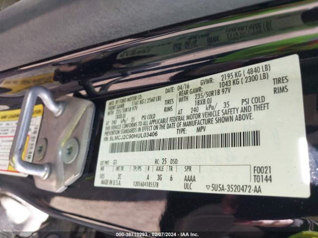 5LMCJ2C90HUL03406 Lincoln MKC SELECT