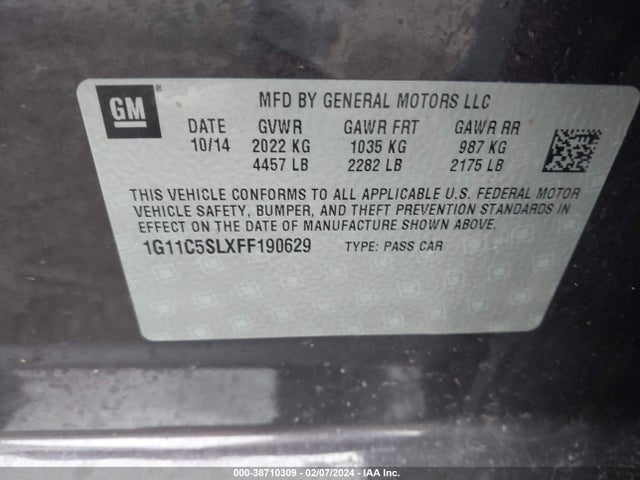 Chevrolet MALIBU 1LT 2015 1G11C5SLXFF190629 Image 9