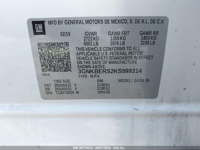 Chevrolet BLAZER RS 2019 3GNKBERS2KS599314 Image 9
