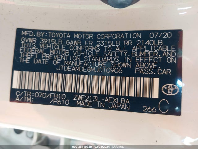 Toyota Corolla Hybrid Le 2021 JTDEAMDE8MJ010906 Image 9