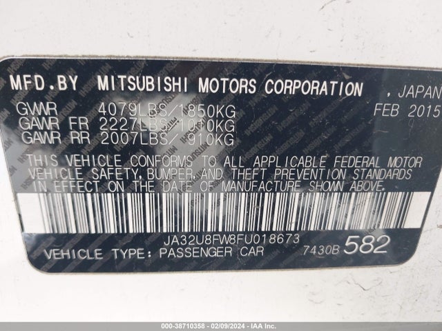 Mitsubishi LANCER GT 2015 JA32U8FW8FU018673 Image 9