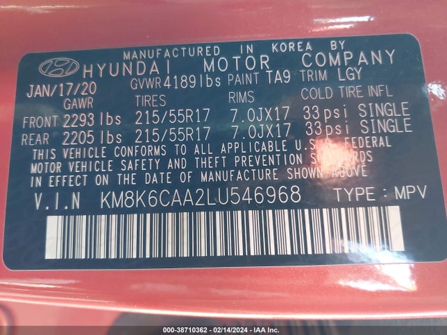 Hyundai Kona Sel Plus 2020 KM8K6CAA2LU546968 Image 9