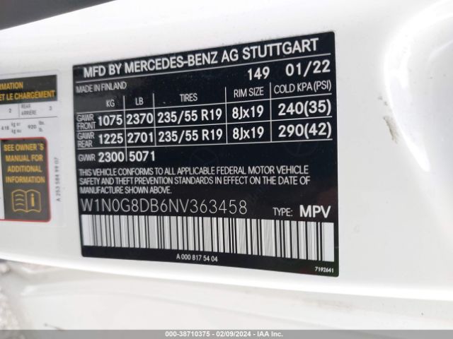 W1N0G8DB6NV363458 Mercedes-Benz Glc 300 Suv