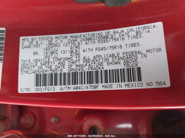 Toyota Tacoma Base V6 2014 3TMLU4ENXEM156516 Image 9