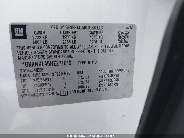 1GKKNKLA5HZ271013 GMC Acadia Sle-1
