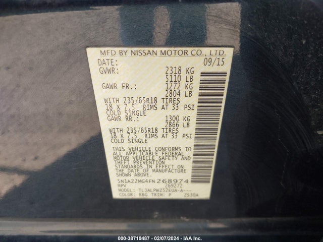 Nissan MURANO S 2015 5N1AZ2MG4FN268974 Image 9