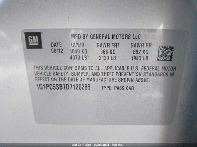 2013 CHEVROLET CRUZE 1LT AUTO VIN: 1G1PC5SB7D7120286