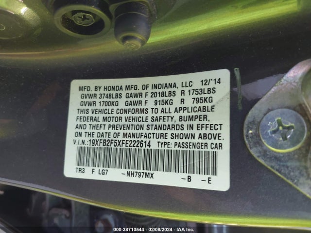 Honda Civic Lx 2015 19XFB2F5XFE222614 Image 9