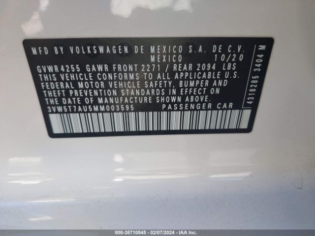 3VW5T7AU5MM003595 Volkswagen Golf Gti 2.0t Autobahn/2.0t S/2.0t Se