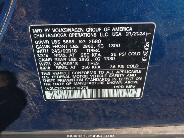 1V2LC2CA3PC214279 Volkswagen Atlas Cross Sport 2.0t Se