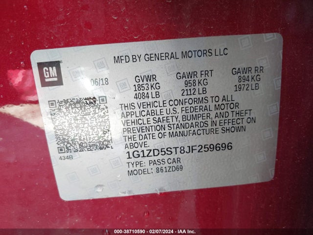 Chevrolet MALIBU LT 2018 1G1ZD5ST8JF259696 Image 9