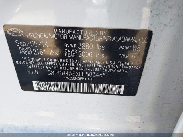 Hyundai ELANTRA SE 2015 5NPDH4AEXFH583488 Image 9