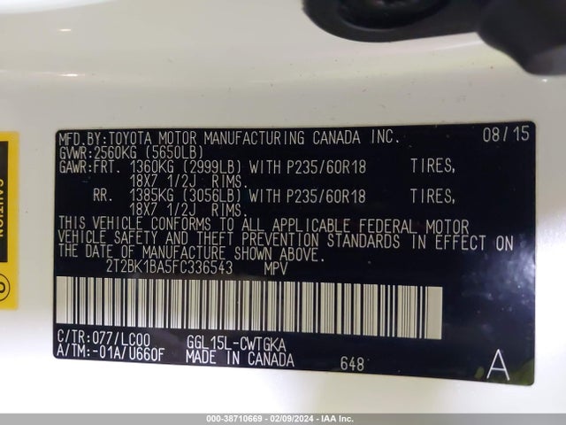 2T2BK1BA5FC336543 Lexus RX 350