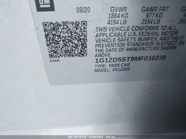 1G1ZD5ST9MF016239 Chevrolet Malibu Fwd Lt