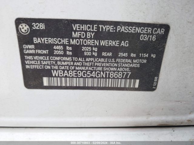 WBA8E9G54GNT86877 BMW 328I