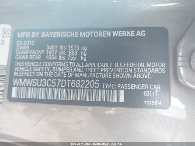 2013 MINI HARDTOP WMWSU3C57DT682205 Photo 8