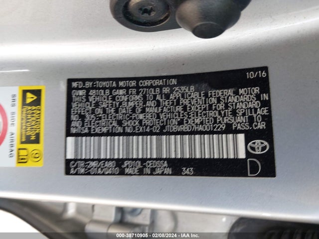 Toyota Mirai 2017 JTDBVRBD7HA001229 Image 9