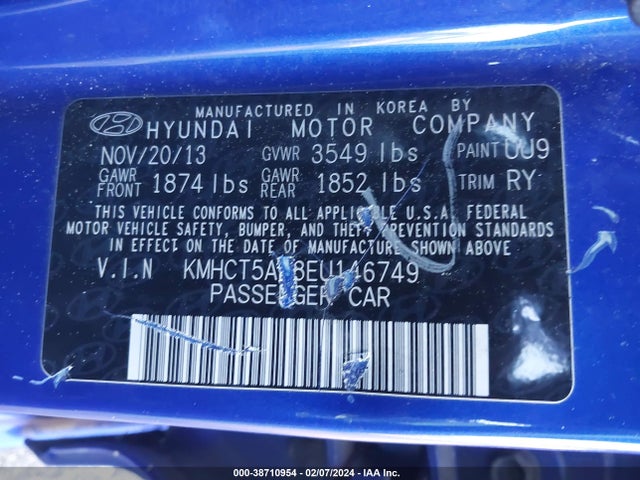 2014 HYUNDAI ACCENT GS VIN: KMHCT5AE8EU146749