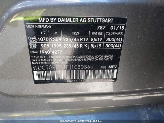 WDCTG4EB1FJ108036 Mercedes-Benz GLA 250
