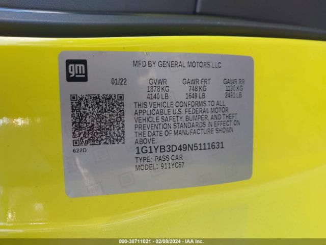 1G1YB3D49N5111631 Chevrolet CORVETTE STINGRAY