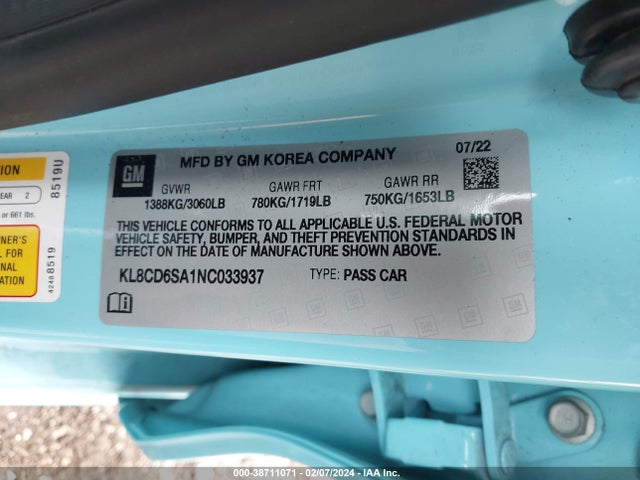 Chevrolet Spark Fwd 1lt Automatic 2022 KL8CD6SA1NC033937 Image 9